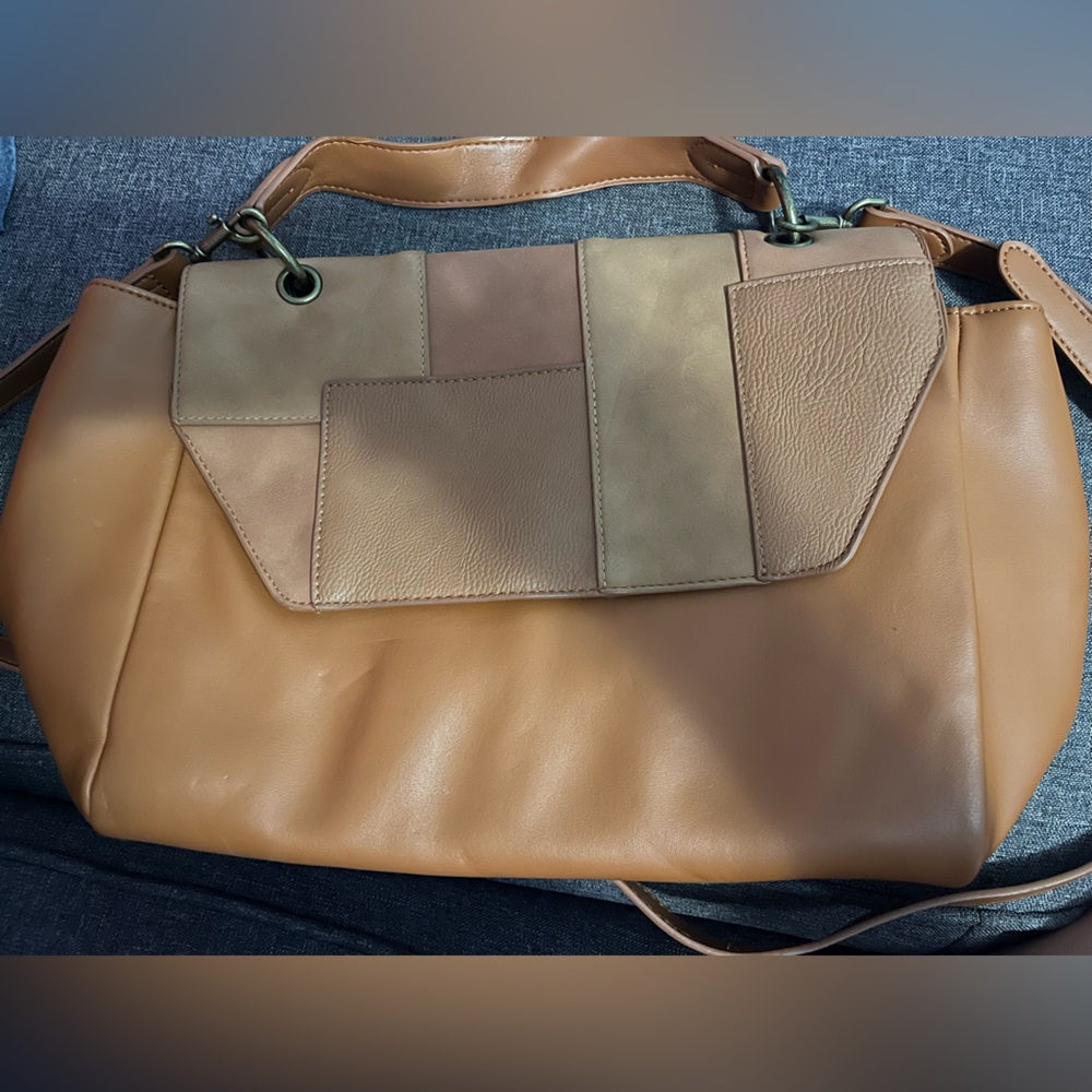 Universal Thread Stylish Tan and Beige Patchwork Handbag from Target